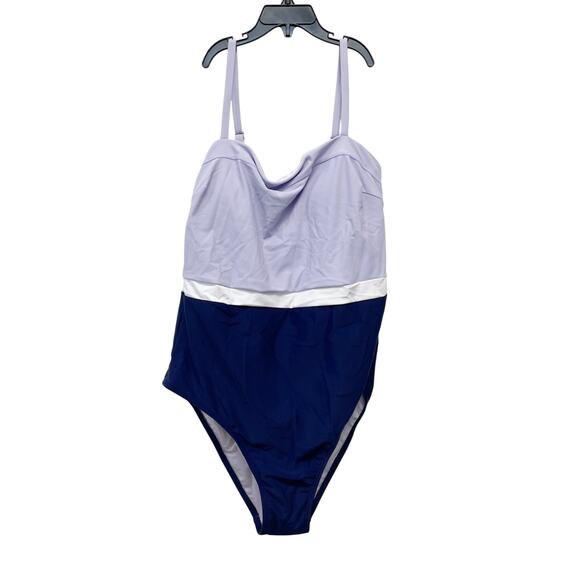 Cupshe Women's Square Neck Colorblock One Piece Swimsuit Lavender Blue Medium - Picture 1 of 7